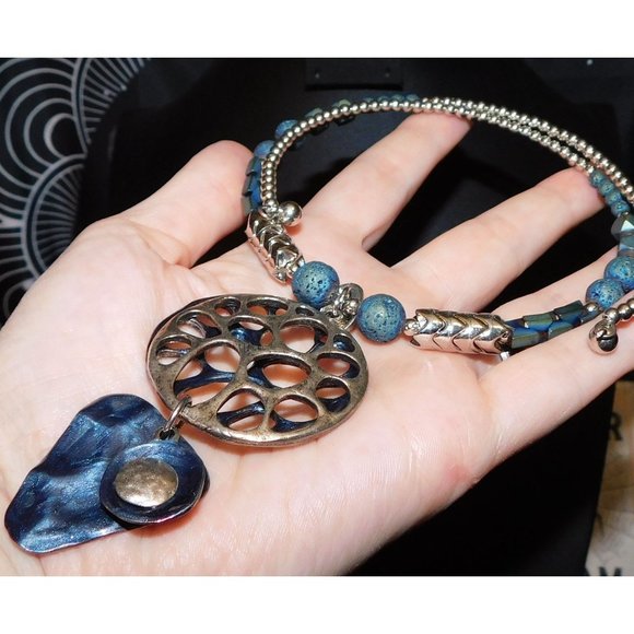 Blue And Silver Volcanic Rock Necklace - Picture 5 of 8